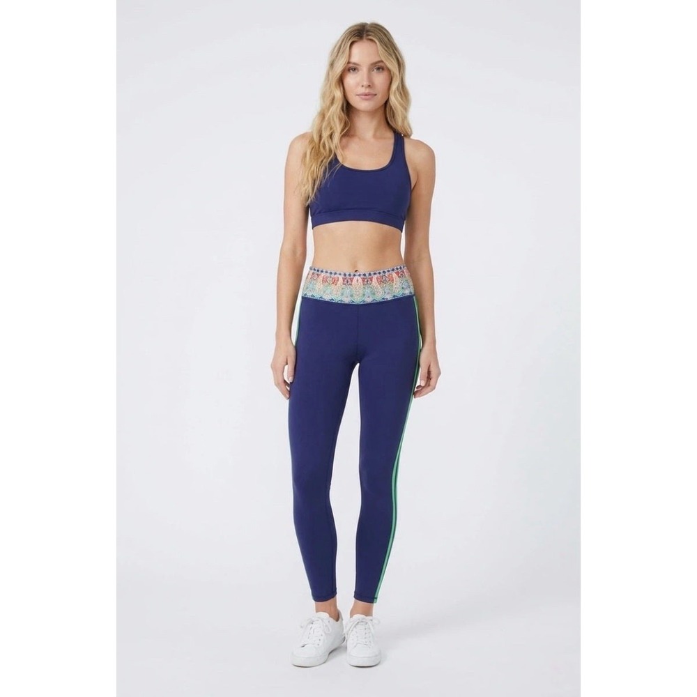 Johnny Was Bee Active Legging Size Small Navy High Waist Side Stipe
